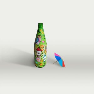 hand painted bottle with umbrella